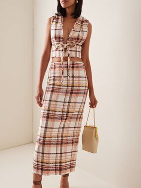 Matchmaker Check Linen Cropped Top